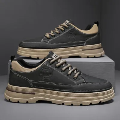 Shock-Absorbing Rubber Sole Men’s Leather Shoes